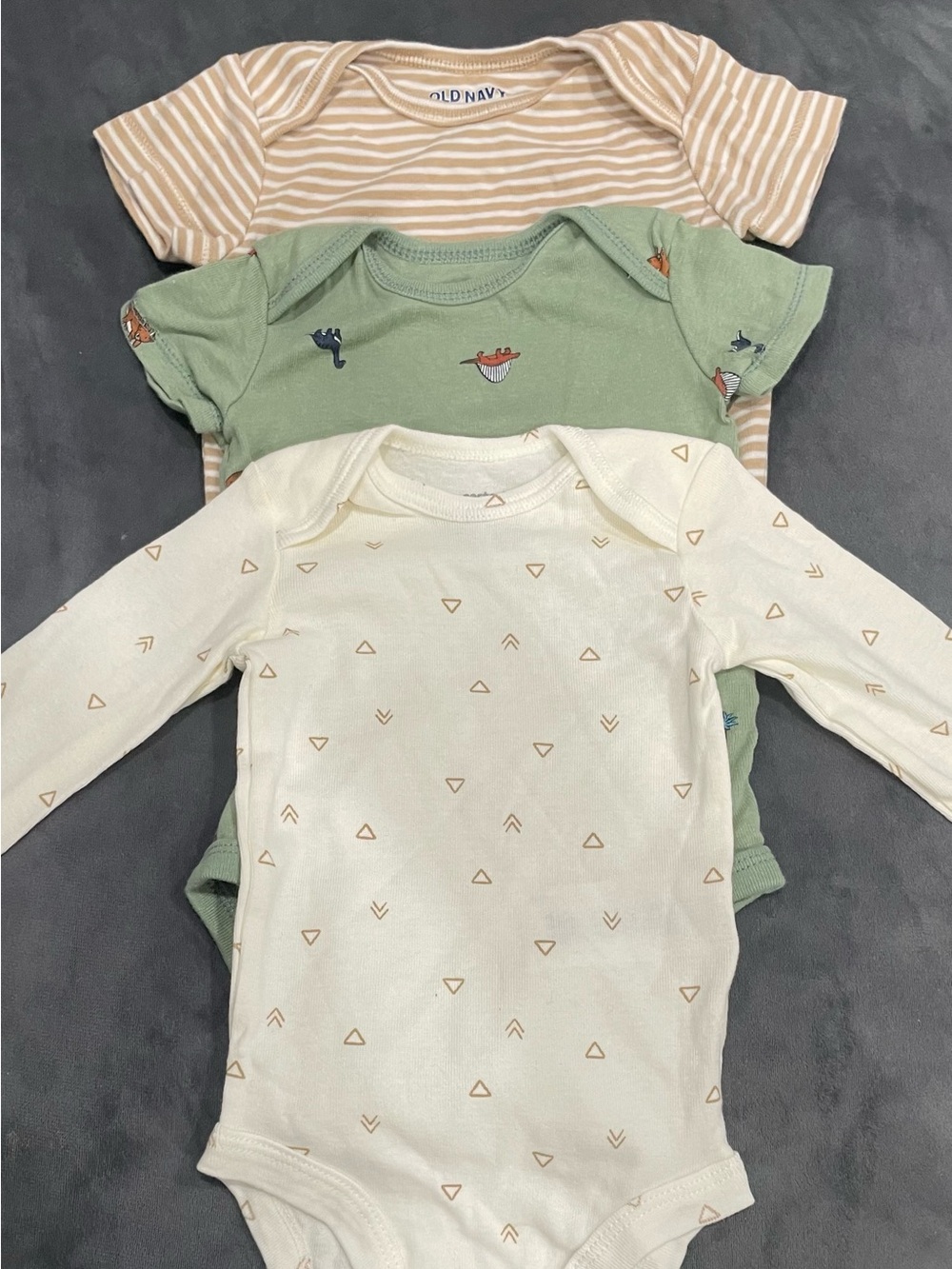 Soft Neutral Triangle Print Long-Sleeve One-Piece for Kids